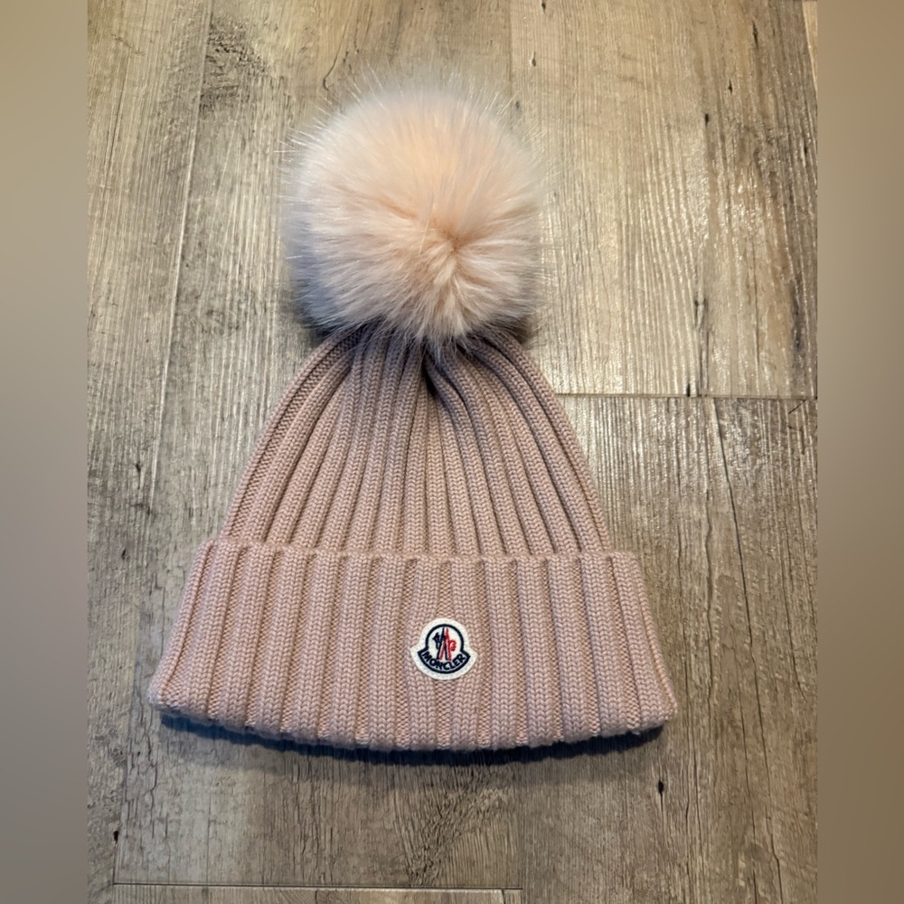 Moncler Wool Rib Beanie w/Faux Fur Pompom